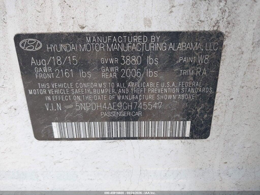 5NPDH4AE9GH745547 2016 HYUNDAI ELANTRA photo no. 9