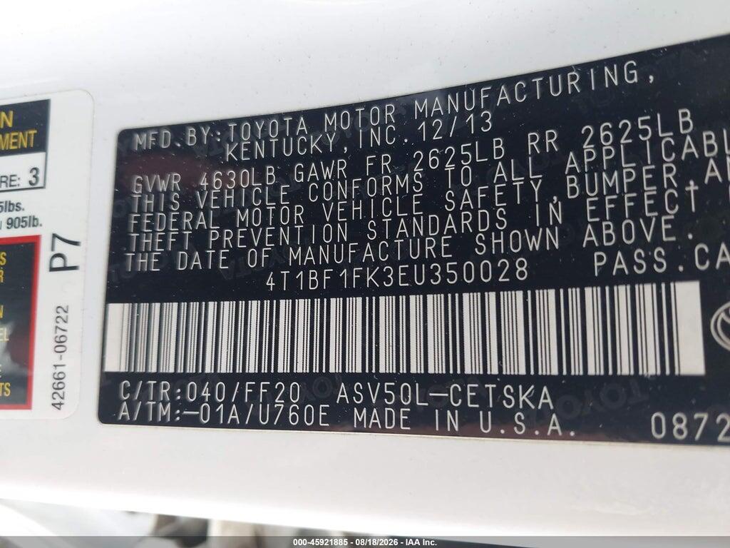 4T1BF1FK3EU350028 2014 TOYOTA CAMRY photo no. 9