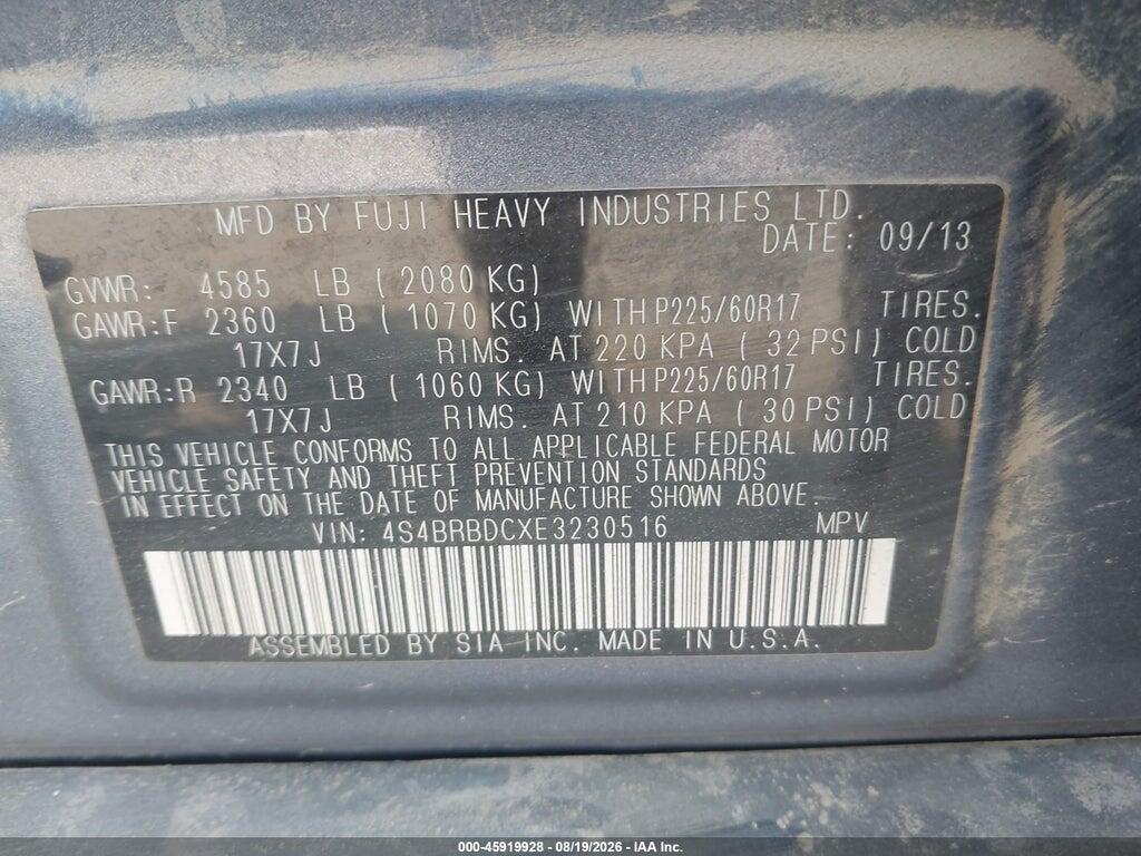 4S4BRBDCXE3230516 2014 SUBARU OUTBACK photo no. 9