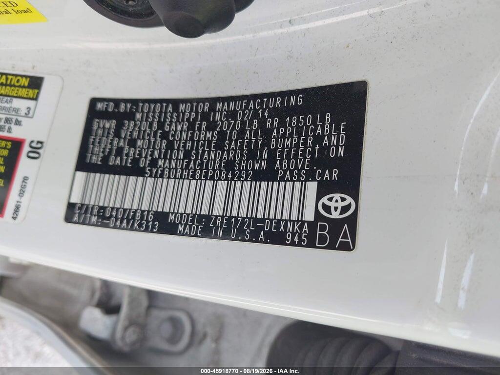 5YFBURHE8EP084292 2014 TOYOTA COROLLA photo no. 9