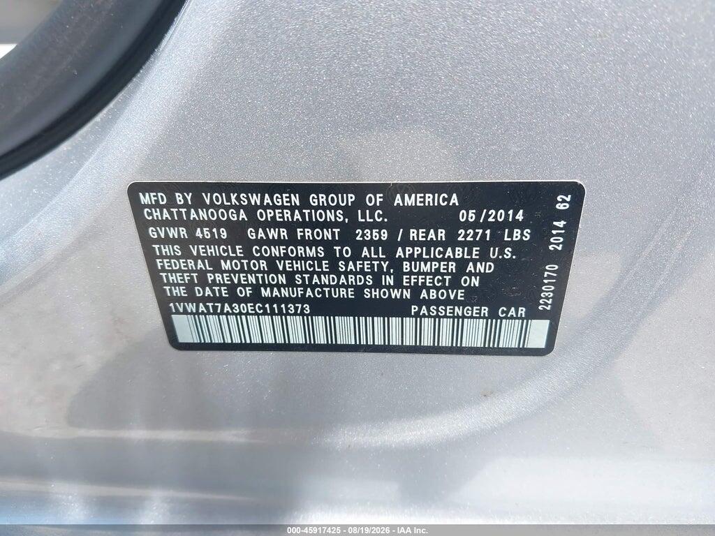 1VWAT7A30EC111373 2014 VOLKSWAGEN PASSAT photo no. 9