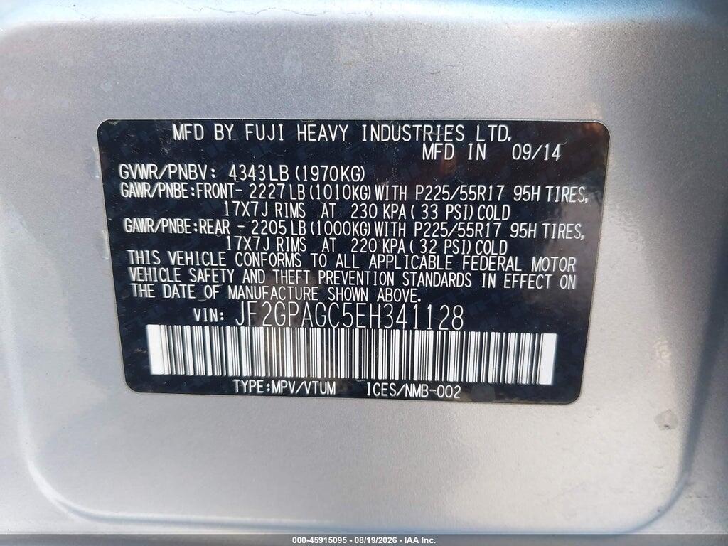 JF2GPAGC5EH341128 2014 SUBARU XV CROSSTREK photo no. 9