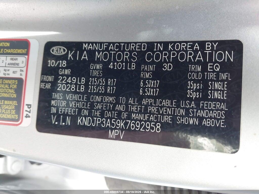 KNDJP3A59K7692958 2019 KIA SOUL photo no. 9