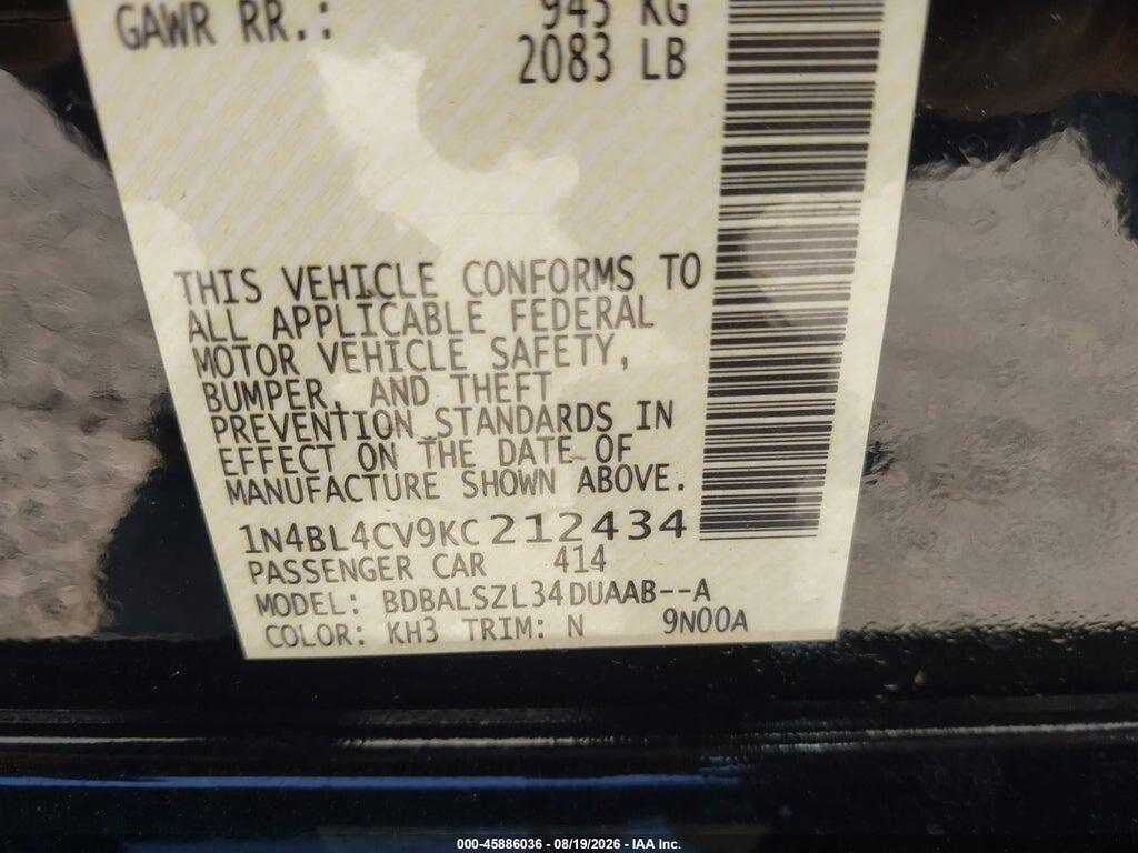 1N4BL4CV9KC212434 2019 NISSAN ALTIMA photo no. 9
