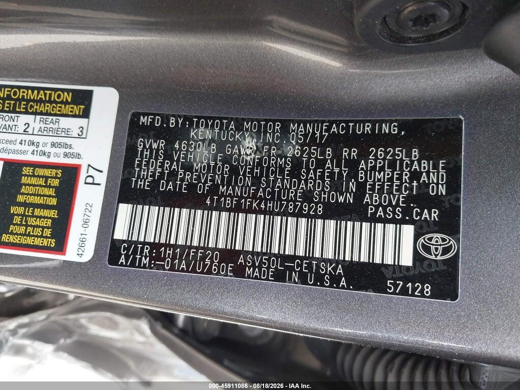 4T1BF1FK4HU787928 2017 TOYOTA CAMRY photo no. 9