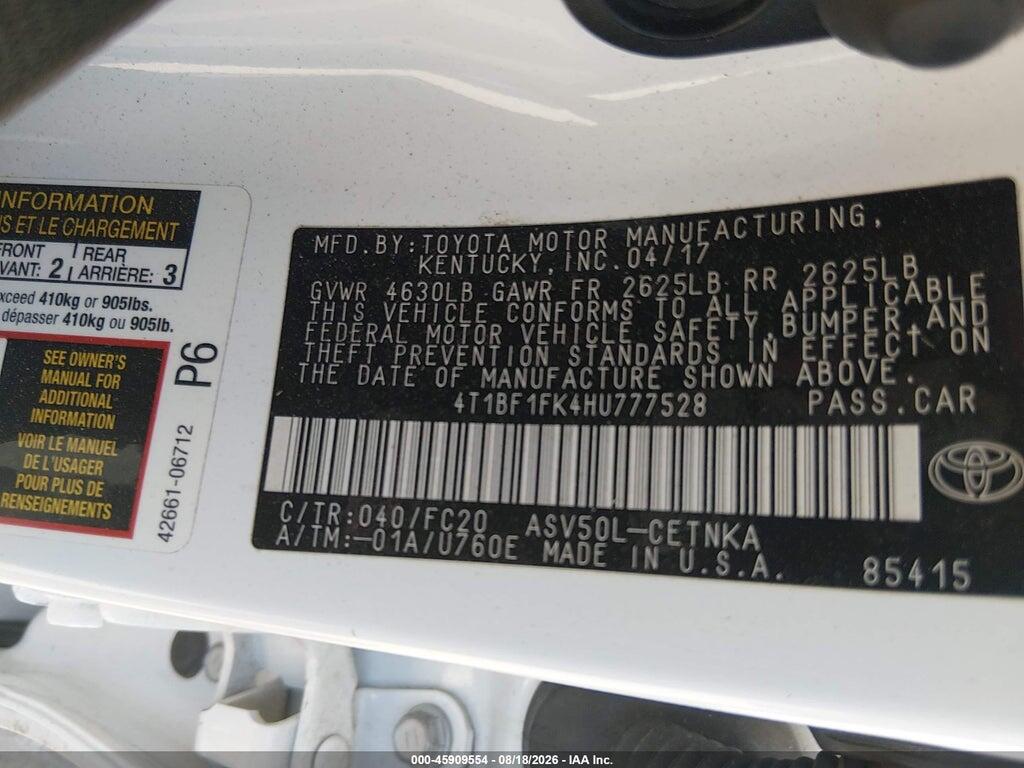 4T1BF1FK4HU777528 2017 TOYOTA CAMRY photo no. 9