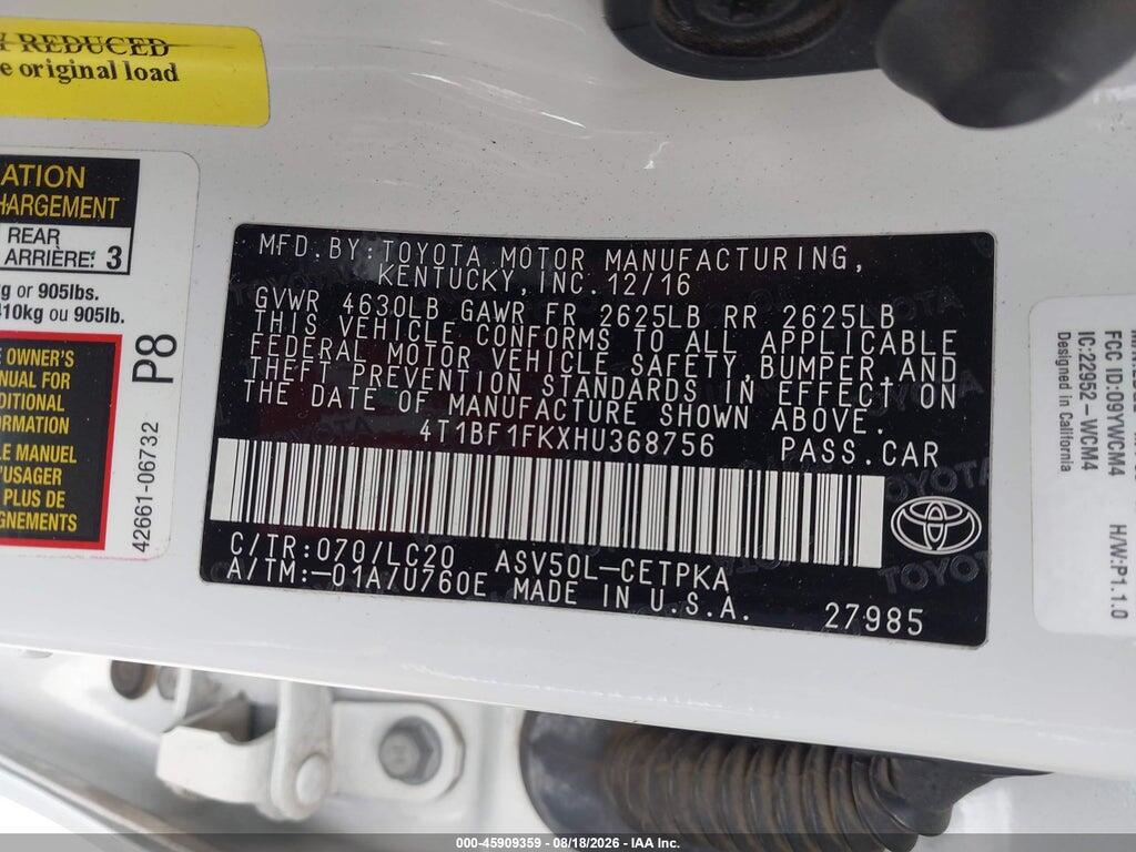 4T1BF1FKXHU368756 2017 TOYOTA CAMRY photo no. 9