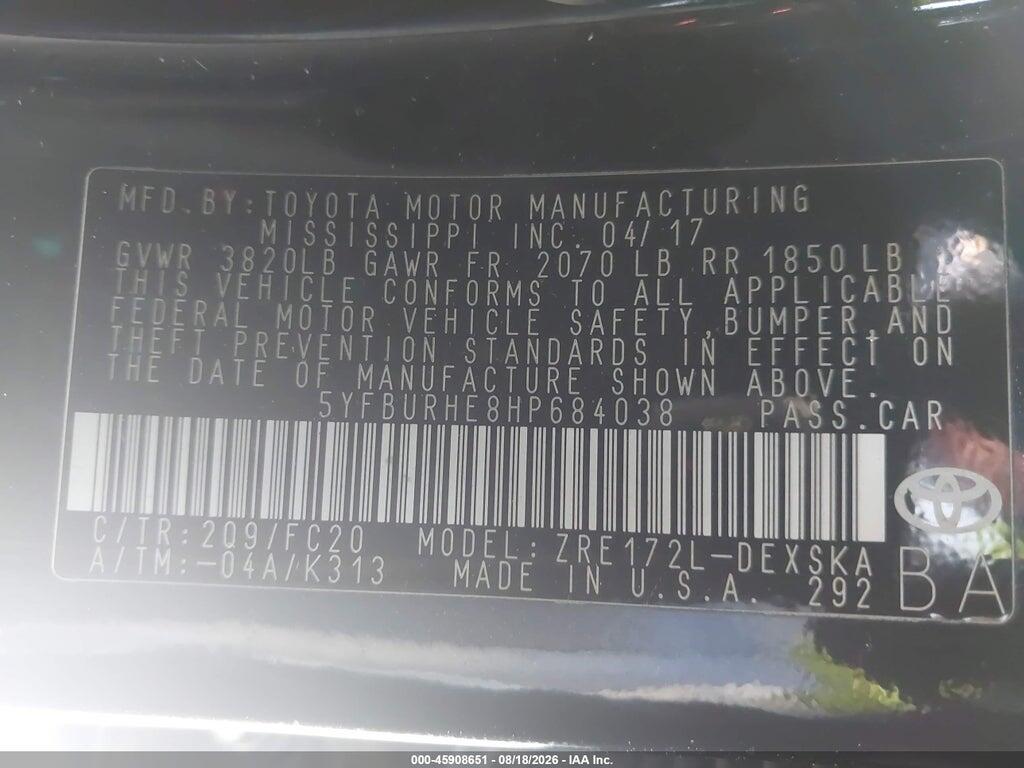 5YFBURHE8HP684038 2017 TOYOTA COROLLA photo no. 9