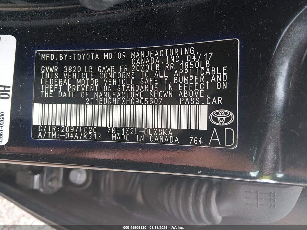 2T1BURHEXHC905607 2017 TOYOTA COROLLA photo no. 9