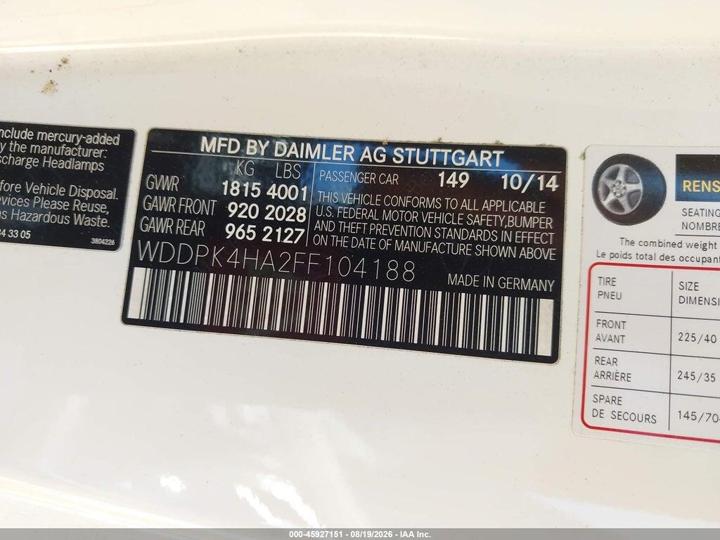 WDDPK4HA2FF104188 2015 MERCEDES-BENZ SLK 250 photo no. 9
