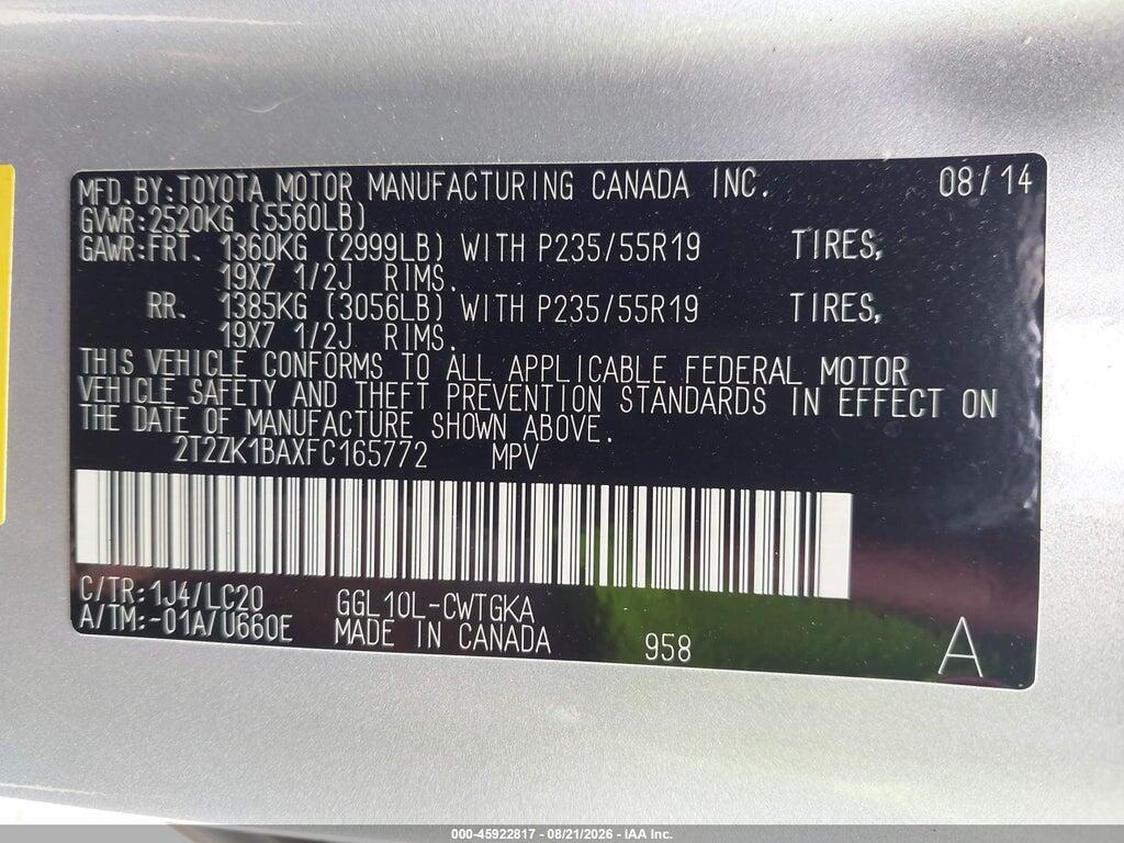 2T2ZK1BAXFC165772 2015 LEXUS RX 350 photo no. 9