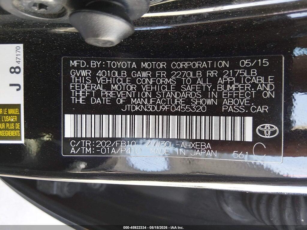JTDKN3DU9F0455320 2015 TOYOTA PRIUS photo no. 9