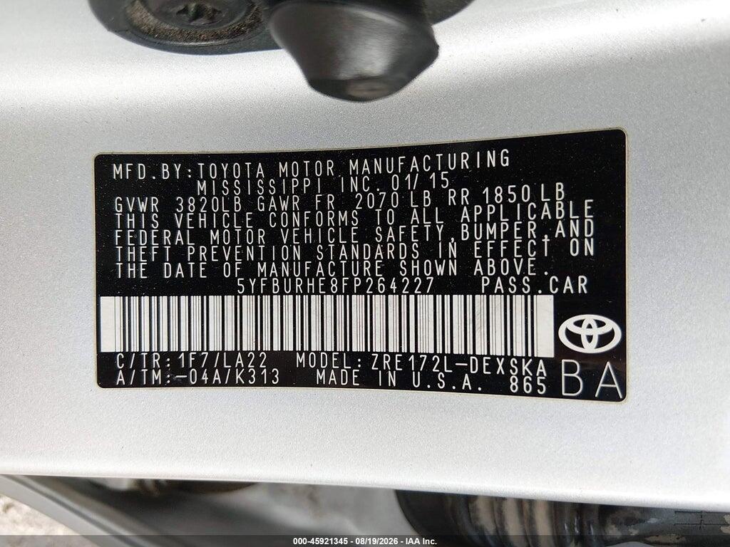 5YFBURHE8FP264227 2015 TOYOTA COROLLA photo no. 9