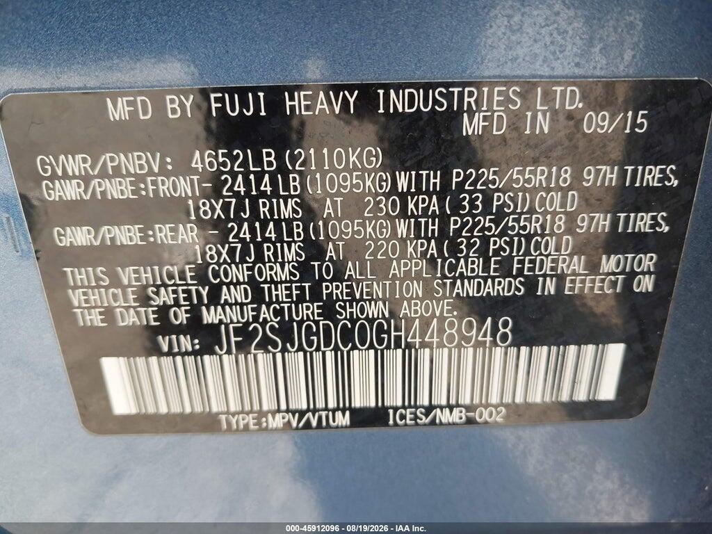 JF2SJGDC0GH448948 2016 SUBARU FORESTER photo no. 9