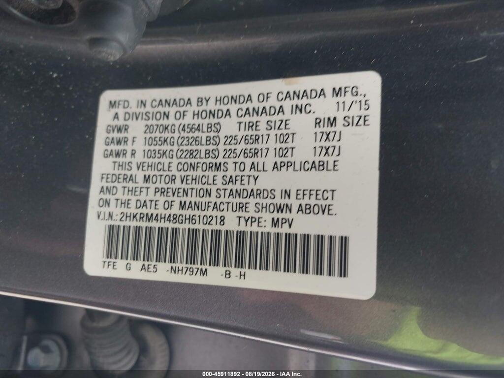 2HKRM4H48GH610218 2016 HONDA CR-V photo no. 9