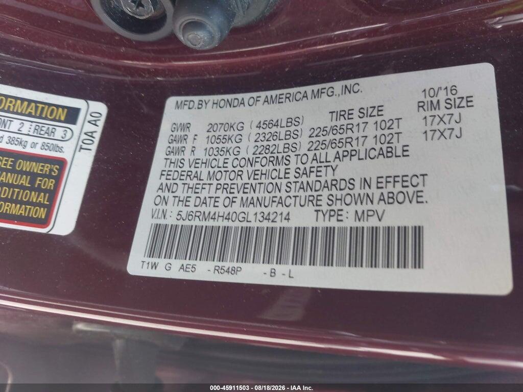 5J6RM4H40GL134214 2016 HONDA CR-V photo no. 9