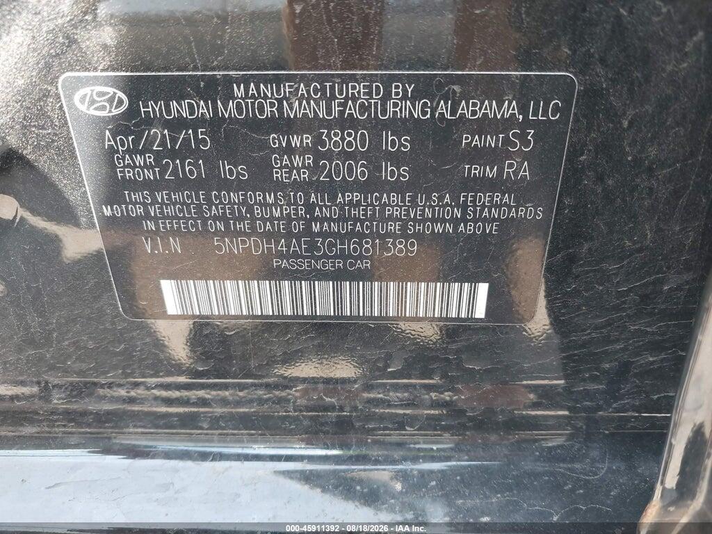 5NPDH4AE3GH681389 2016 HYUNDAI ELANTRA photo no. 9