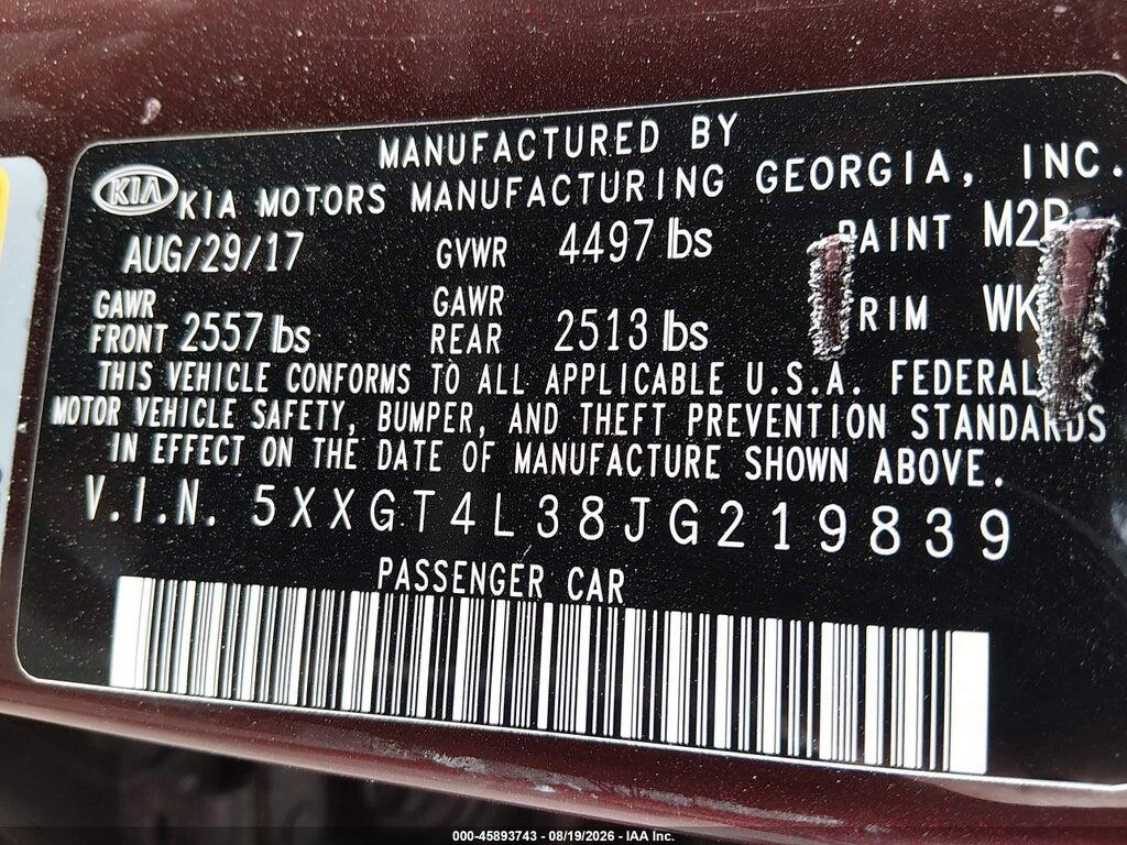 5XXGT4L38JG219839 2018 KIA OPTIMA photo no. 9