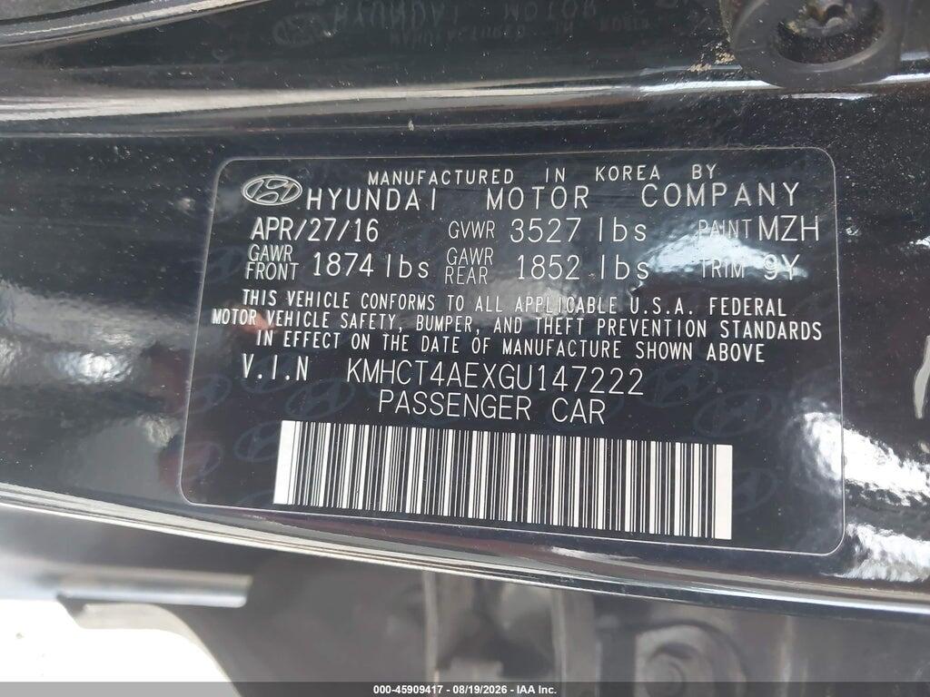KMHCT4AEXGU147222 2016 HYUNDAI ACCENT photo no. 9
