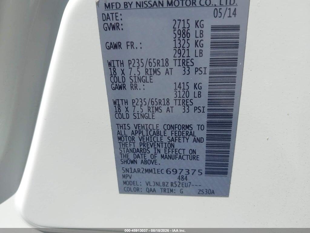 5N1AR2MM1EC697375 2014 NISSAN PATHFINDER photo no. 9