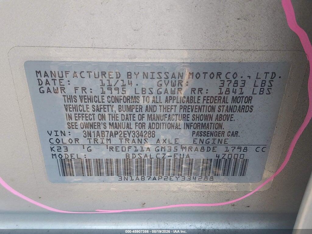 3N1AB7AP2EY334288 2014 NISSAN SENTRA photo no. 9