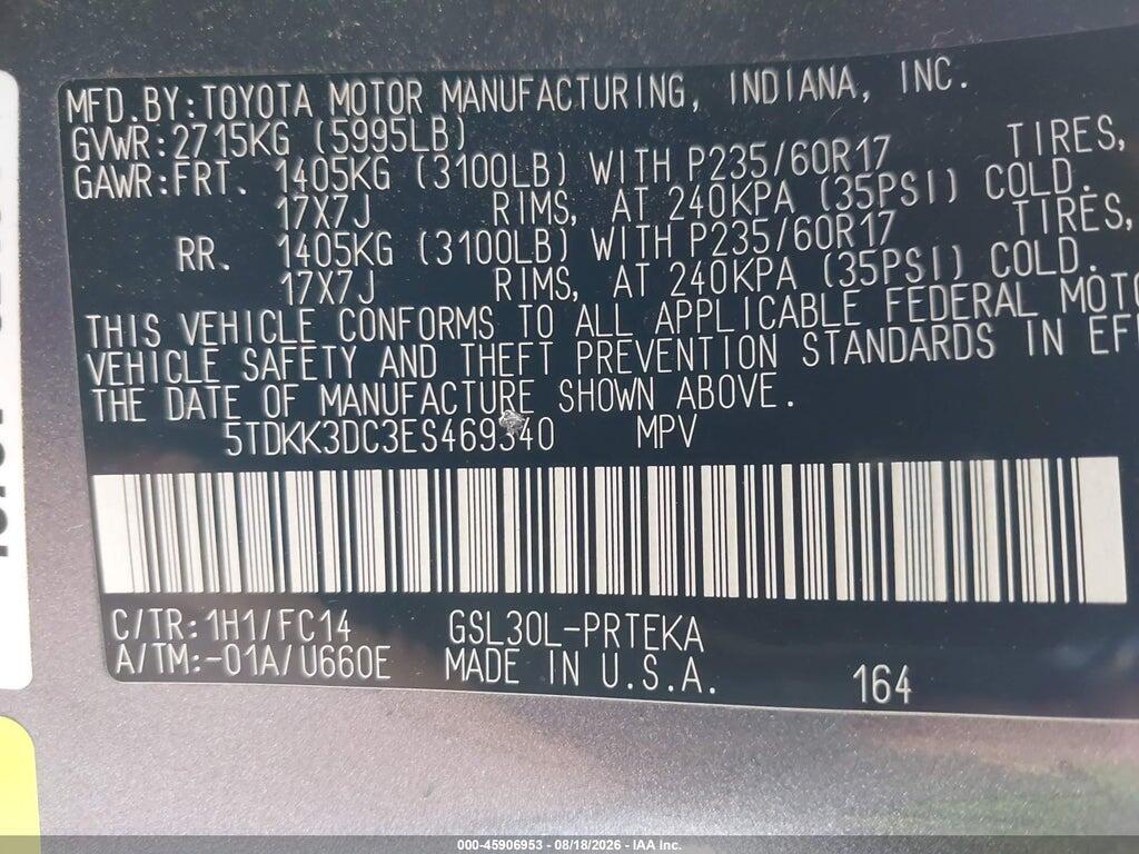 5TDKK3DC3ES469340 2014 TOYOTA SIENNA photo no. 9