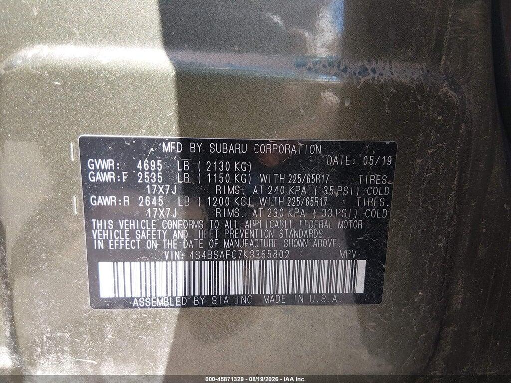 4S4BSAFC7K3365802 2019 SUBARU OUTBACK photo no. 9