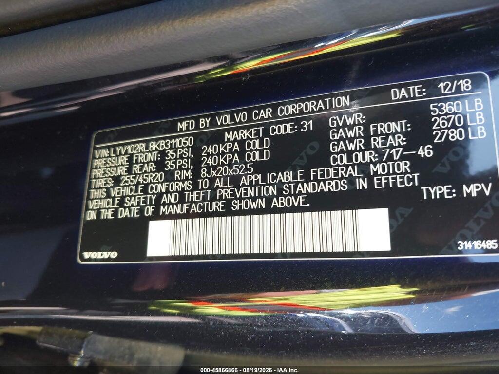 LYV102RL8KB311050 2019 VOLVO XC60 photo no. 9