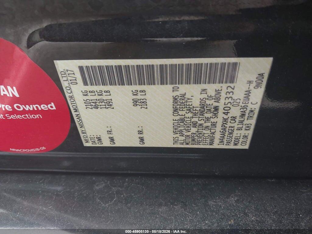 1N4AA6APXHC405332 2017 NISSAN MAXIMA photo no. 9