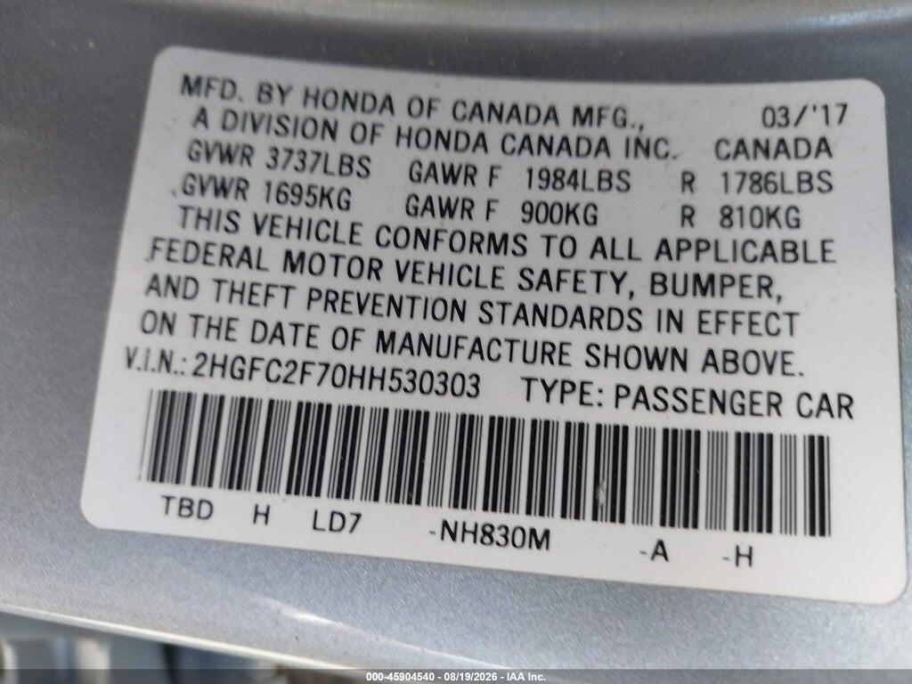 2HGFC2F70HH530303 2017 HONDA CIVIC photo no. 9