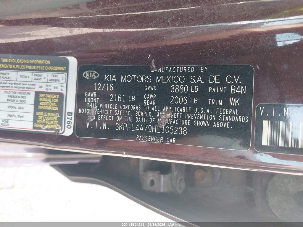 3KPFL4A79HE105238 2017 KIA FORTE photo no. 9