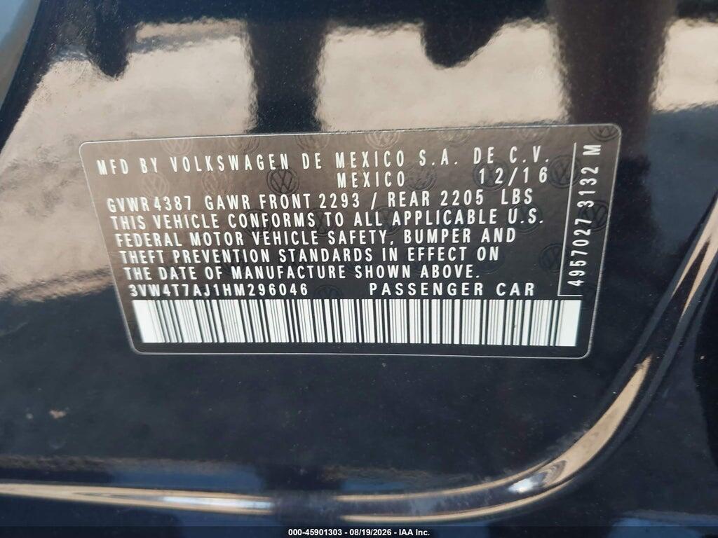 3VW4T7AJ1HM296046 2017 VOLKSWAGEN JETTA photo no. 9