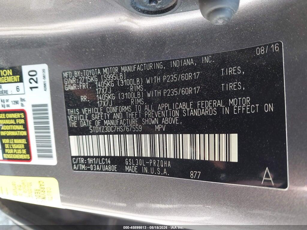 5TDYZ3DC7HS767559 2017 TOYOTA SIENNA photo no. 9