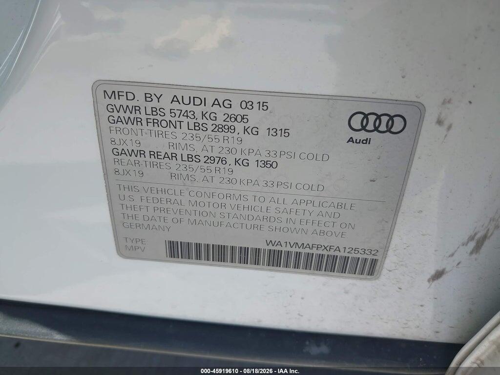 WA1VMAFPXFA125332 2015 AUDI Q5 photo no. 9