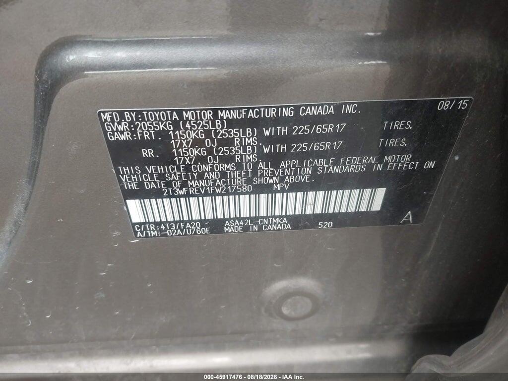 2T3WFREV1FW217580 2015 TOYOTA RAV4 photo no. 9