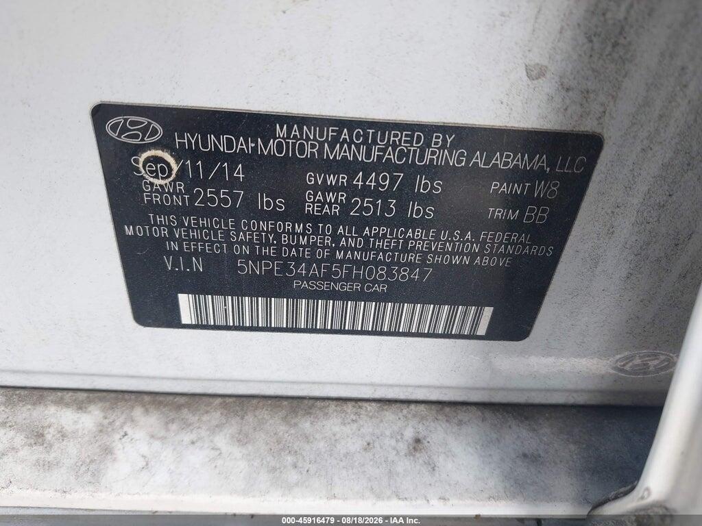 5NPE34AF5FH083847 2015 HYUNDAI SONATA photo no. 9