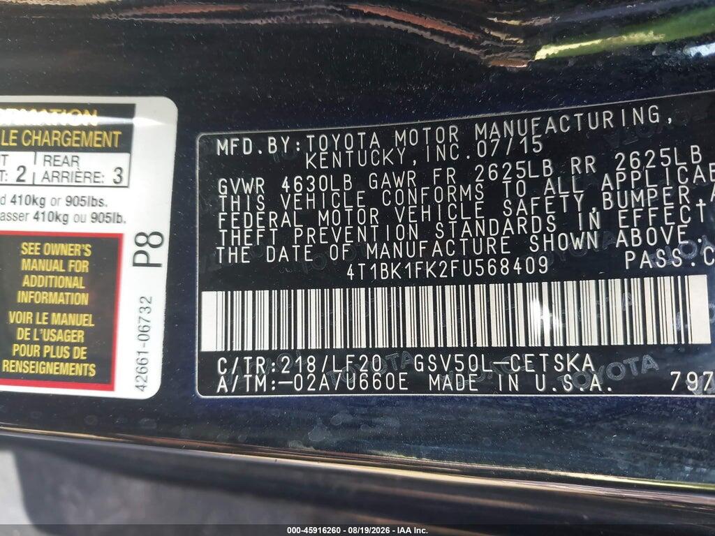 4T1BK1FK2FU568409 2015 TOYOTA CAMRY photo no. 9