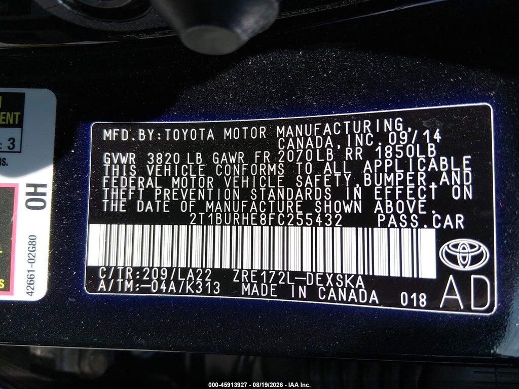 2T1BURHE8FC255432 2015 TOYOTA COROLLA photo no. 9