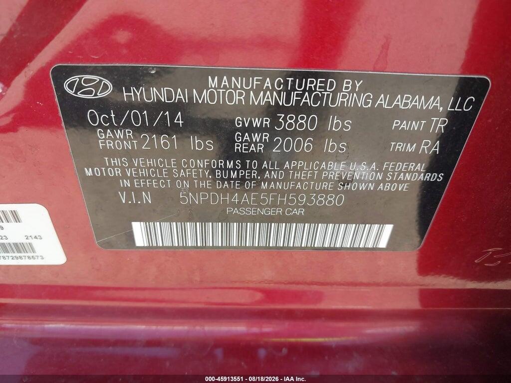 5NPDH4AE5FH593880 2015 HYUNDAI ELANTRA photo no. 9