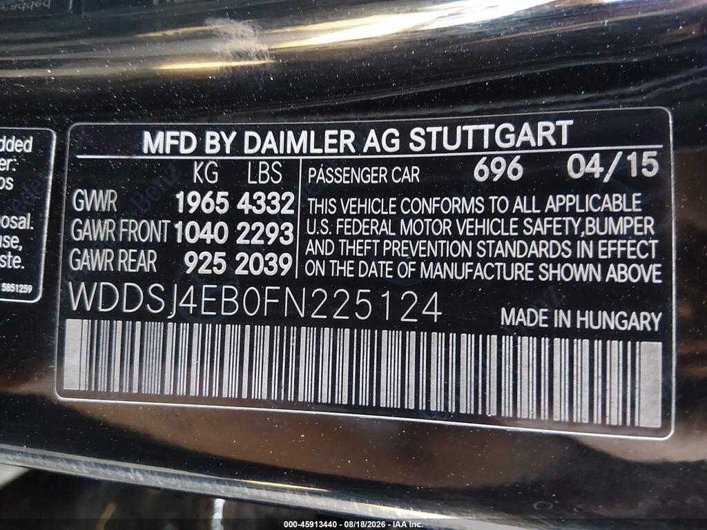 WDDSJ4EB0FN225124 2015 MERCEDES-BENZ CLA 250 photo no. 9