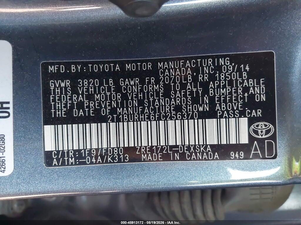2T1BURHE6FC256370 2015 TOYOTA COROLLA photo no. 9