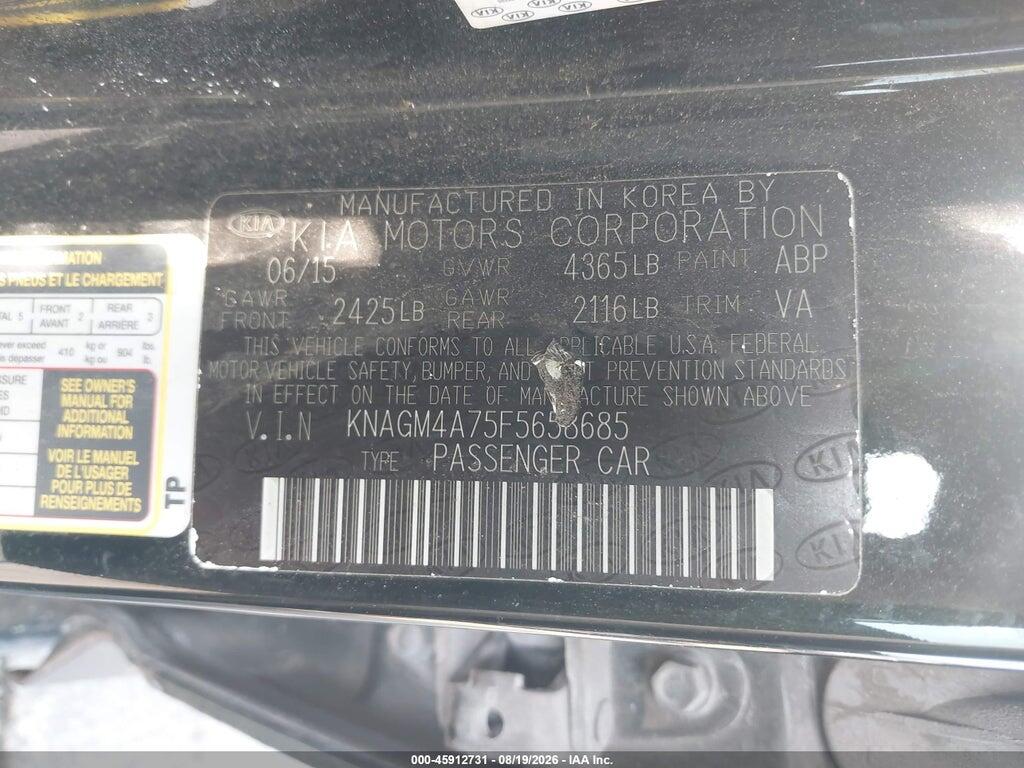 KNAGM4A75F5658685 2015 KIA OPTIMA photo no. 9