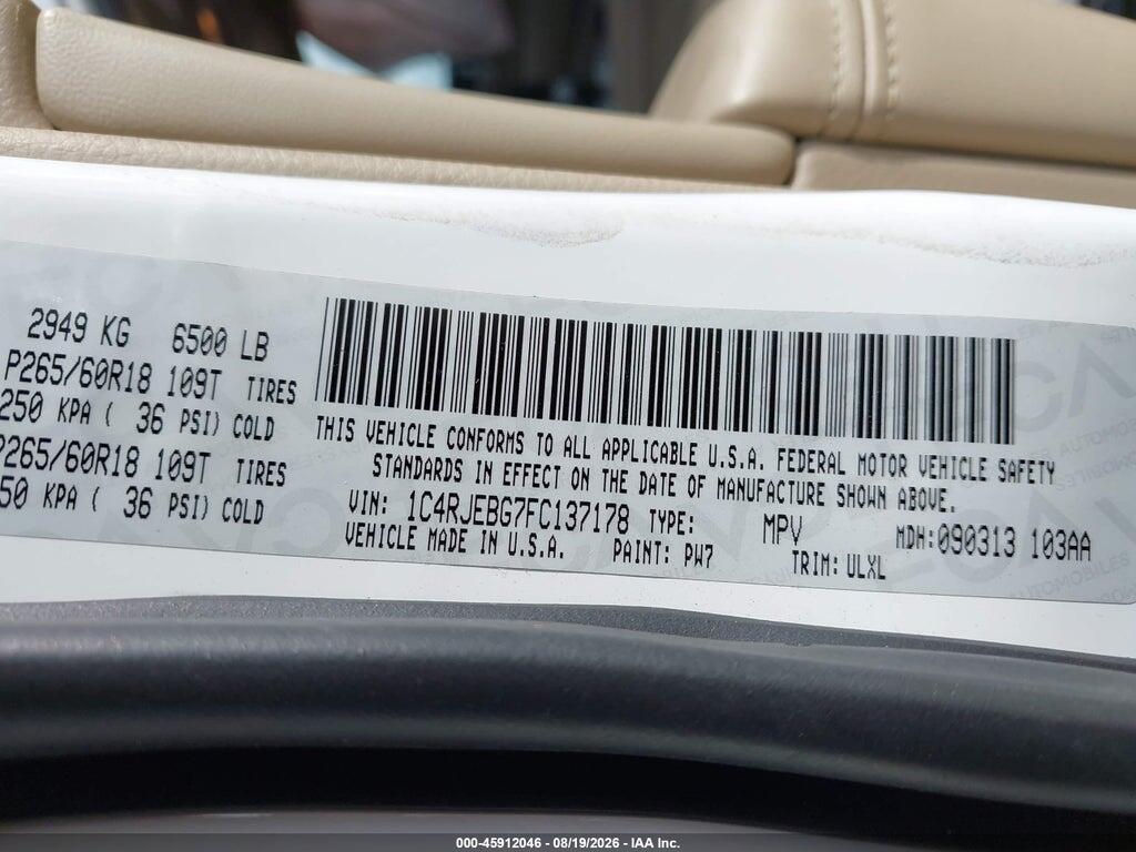1C4RJEBG7FC137178 2015 JEEP GRAND CHEROKEE photo no. 9