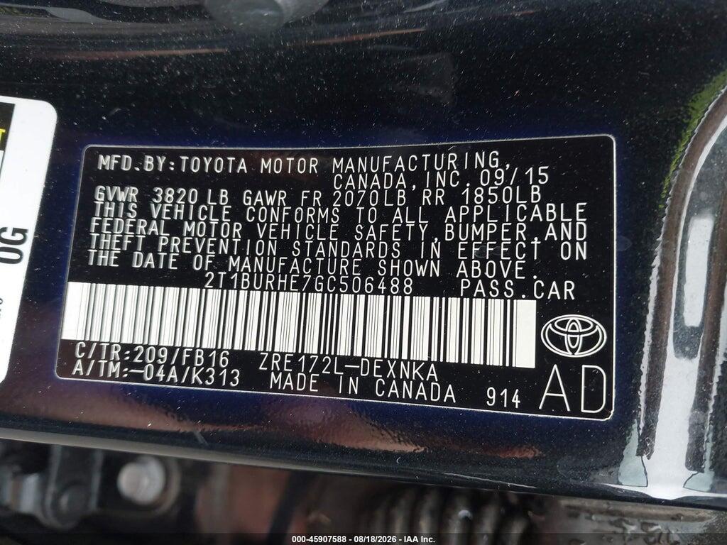 2T1BURHE7GC506488 2016 TOYOTA COROLLA photo no. 9