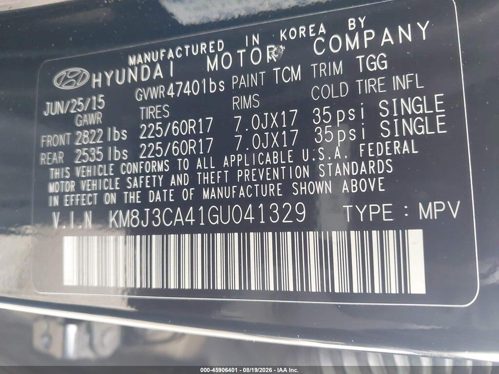 KM8J3CA41GU041329 2016 HYUNDAI TUCSON photo no. 9
