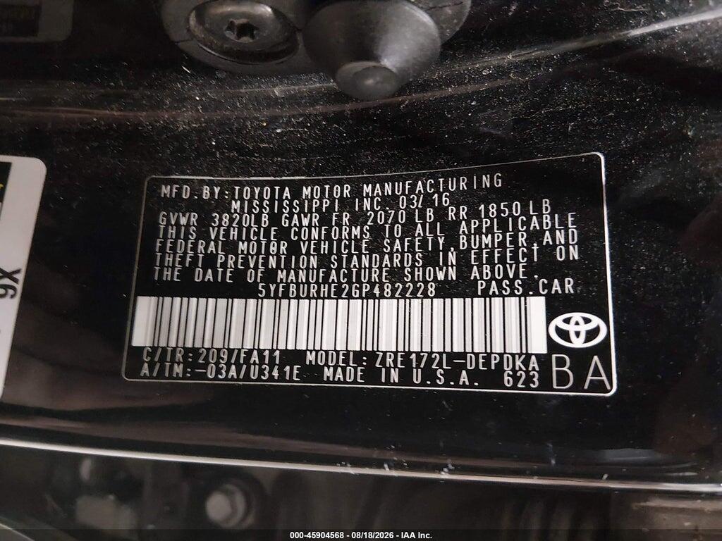 5YFBURHE2GP482228 2016 TOYOTA COROLLA photo no. 9