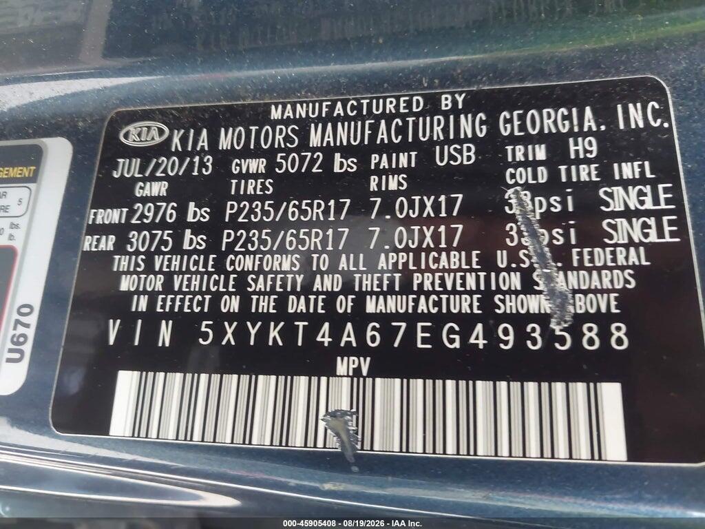5XYKT4A67EG493588 2014 KIA SORENTO photo no. 9