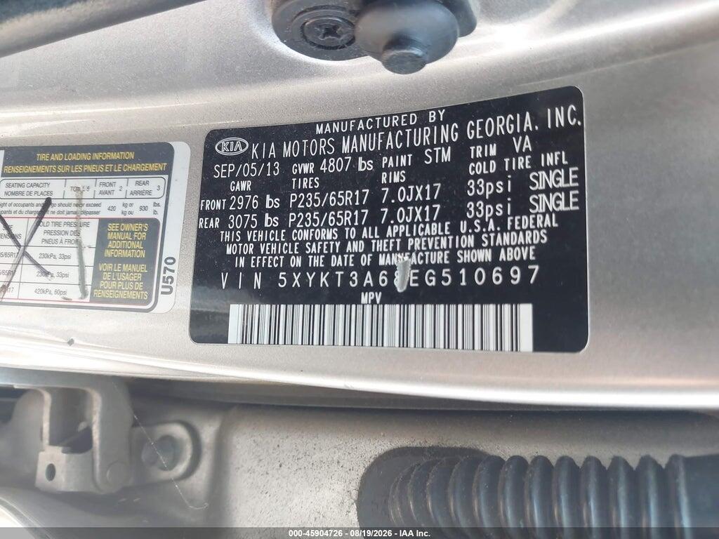 5XYKT3A68EG510697 2014 KIA SORENTO photo no. 9