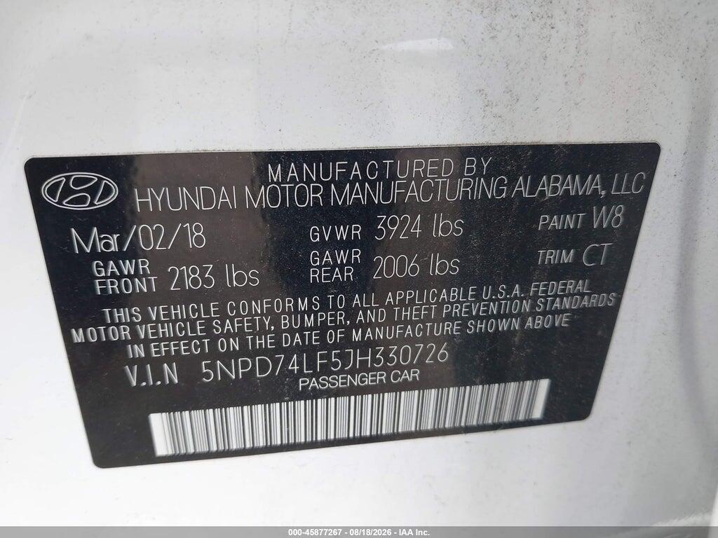 5NPD74LF5JH330726 2018 HYUNDAI ELANTRA photo no. 9