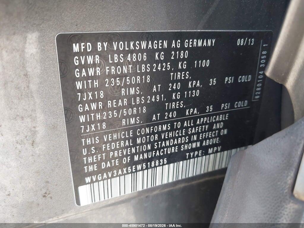 WVGAV3AX5EW518835 2014 VOLKSWAGEN TIGUAN photo no. 9